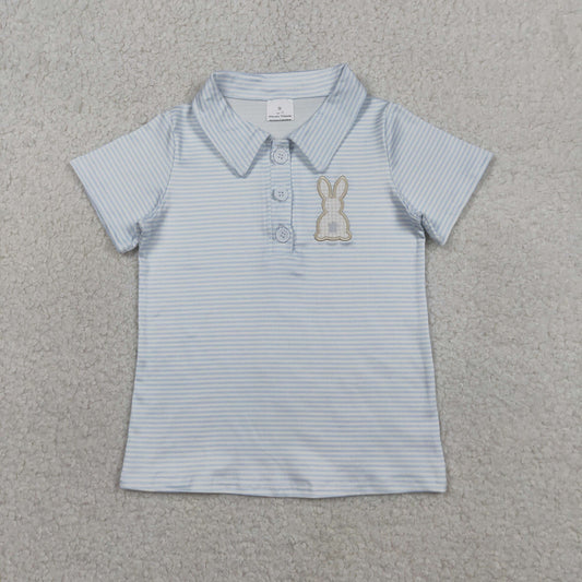 3.30 RTS NO MOQ （In stock）BT1708 Stripe rabbit embroidery kids boys Easter polo shirt