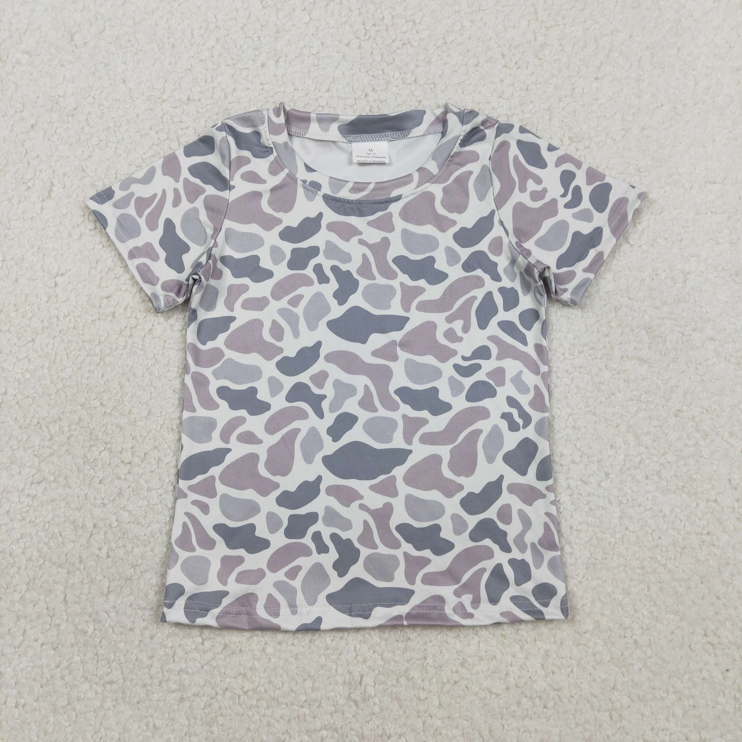 2.9 RTS NO MOQ （In stock）BT1712 Kids' Clothing for Baby Boys Short Sleeve Light Grey Camouflage T-shirt Top