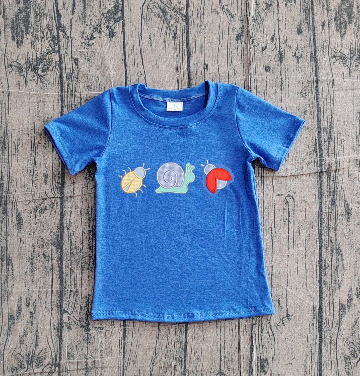 3.10 BT1725 Sample No Moq Baby Boys Dark Blue Short Sleeve Ladybirds Snails T-shirts Top