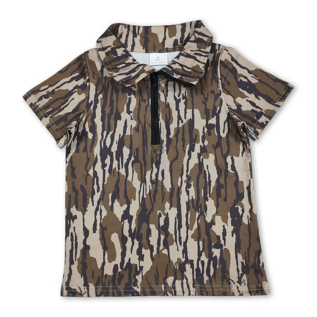 5.13 RTS NO MOQ （In stock）BT1726+SS0731 Short sleeves camo zipper kids boys summer shirt outfits