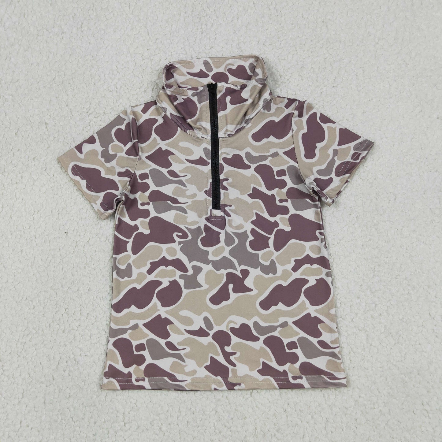 BT1727 RTS NO MOQ （In stock）Baby Boys Short Sleeve Southern Grey Camo Zipper Pullovers Top