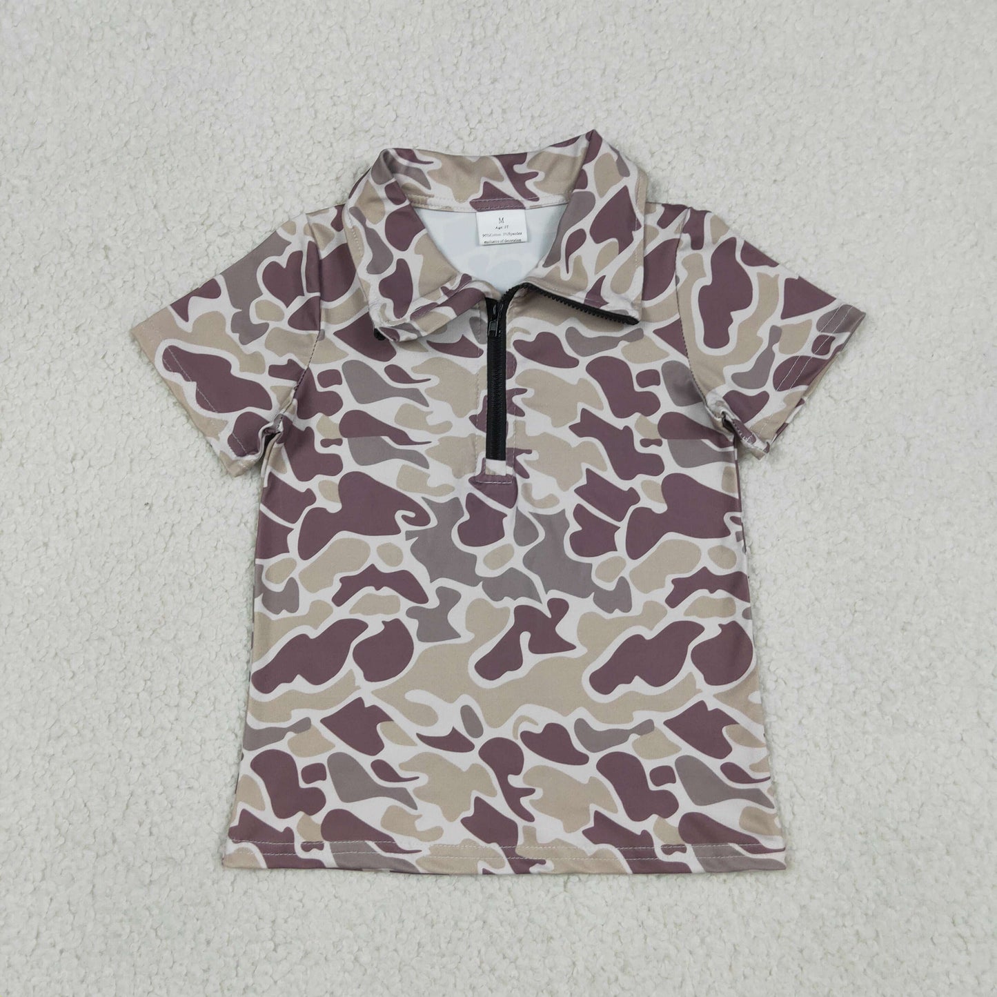 BT1727 RTS NO MOQ （In stock）Baby Boys Short Sleeve Southern Grey Camo Zipper Pullovers Top