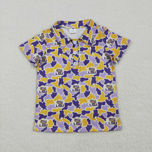 3.30 RTS NO MOQ （In stock）BT1744 Purple yellow camo kids boys team polo shirt