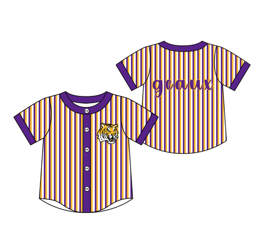 2.27 BT1745 Pre order No Moq Baby Boys Purple Stripe Tigers Team Button T-shirts Top