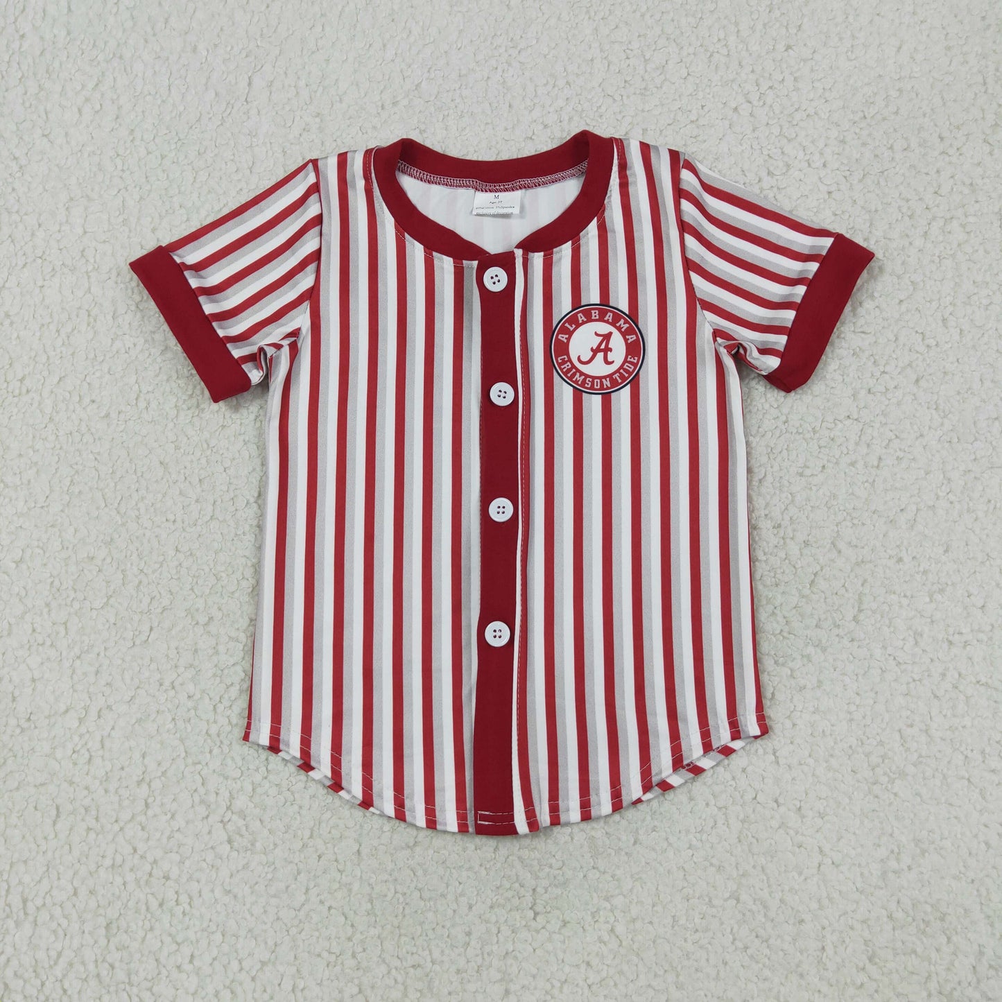 BT1746  RTS NO MOQ （In stock）milk silk Baby Boys Red Stripe Team Print Button Short Sleeve T Shirt Top