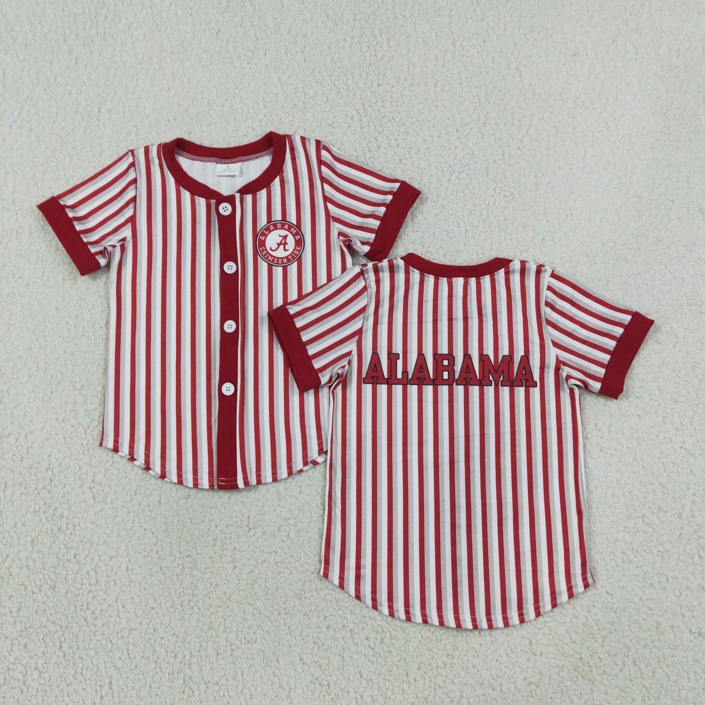 BT1746  RTS NO MOQ （In stock）milk silk Baby Boys Red Stripe Team Print Button Short Sleeve T Shirt Top