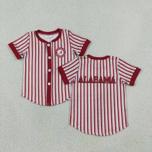 BT1746  RTS NO MOQ （In stock）milk silk Baby Boys Red Stripe Team Print Button Short Sleeve T Shirt Top