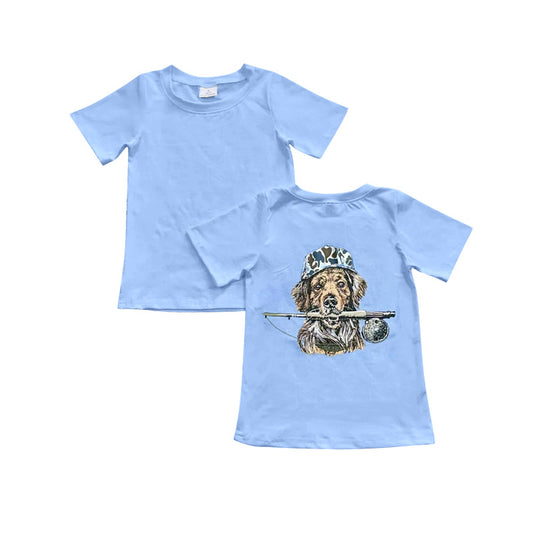 3.23 BT1761 Pre order No Moq Baby Boys Summer Short Sleeve Blue Dogs Hunting T-shirts Top