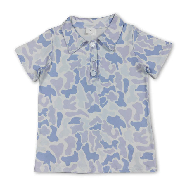 5.13 RTS NO MOQ （In stock）BT1766+SS0886 Short sleeves blue camo kids boys polo shirt outfits