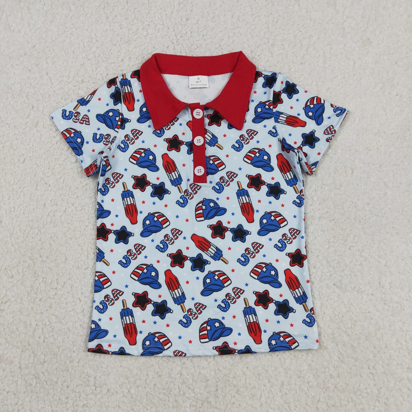 BT1767 RTS NO MOQ （In stock ）Short sleeves USA popsicle kids boys 4th of july polo shirt