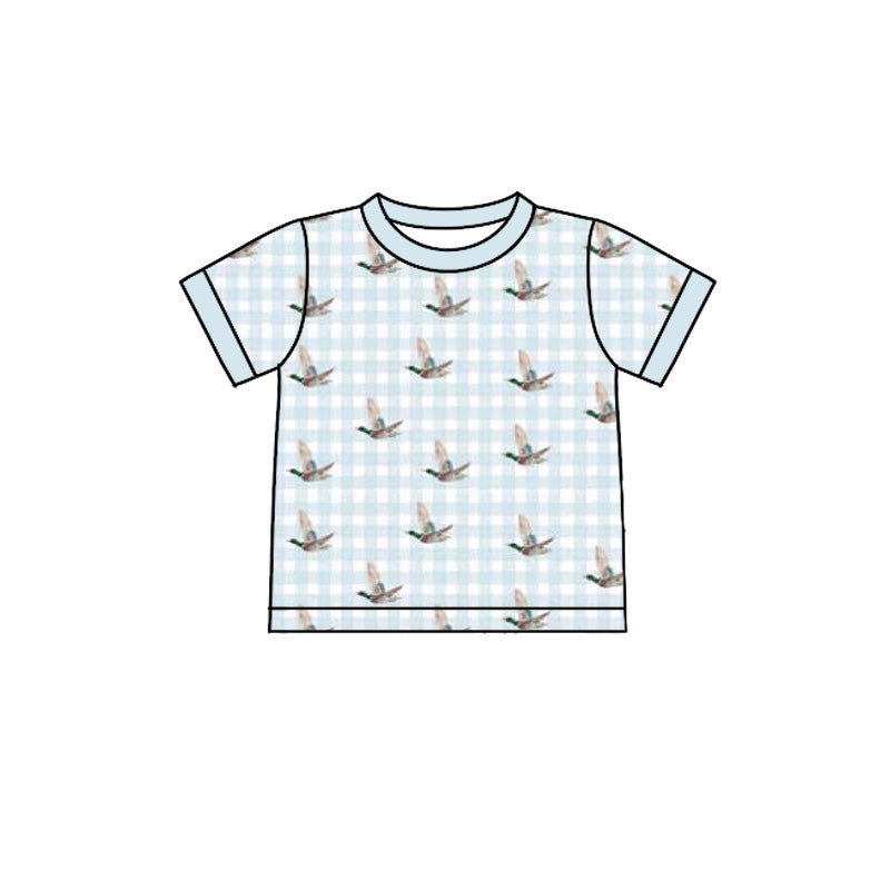 4.7 BT1782 Pre order No Moq Baby Boys Blue Checked Ducks Hunting T-shirts Top