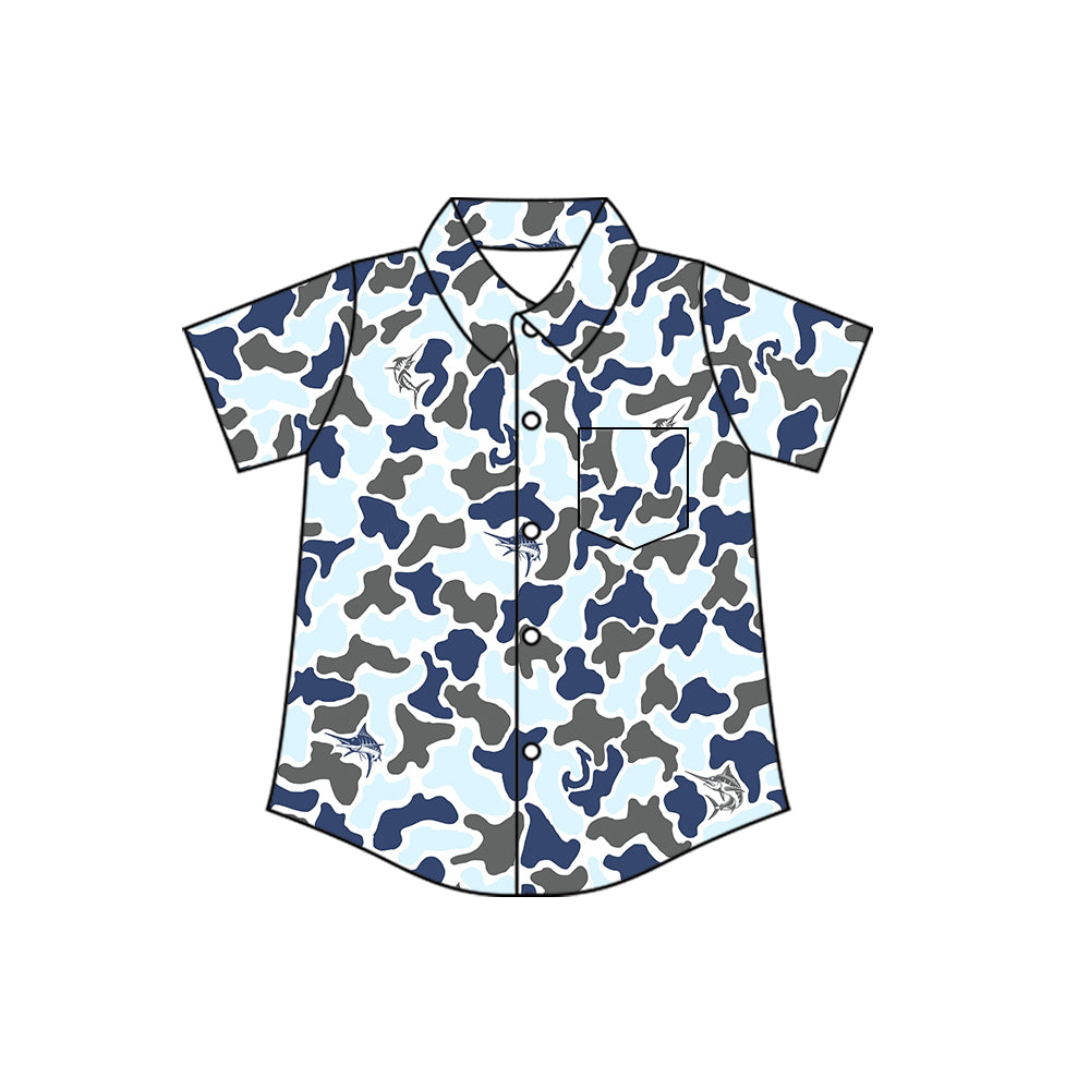 4.8 BT1783 Pre order No Moq Baby Boys Southern Camo Sharks Hunting Button Pocket Shirts Top