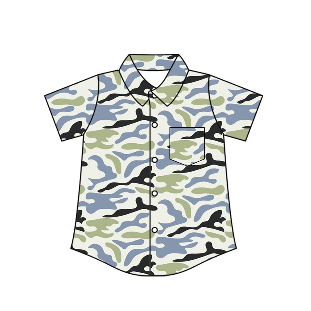4.8 BT1785 Pre order No Moq Baby Boys Southern Camo Button Pocket Shirts Top