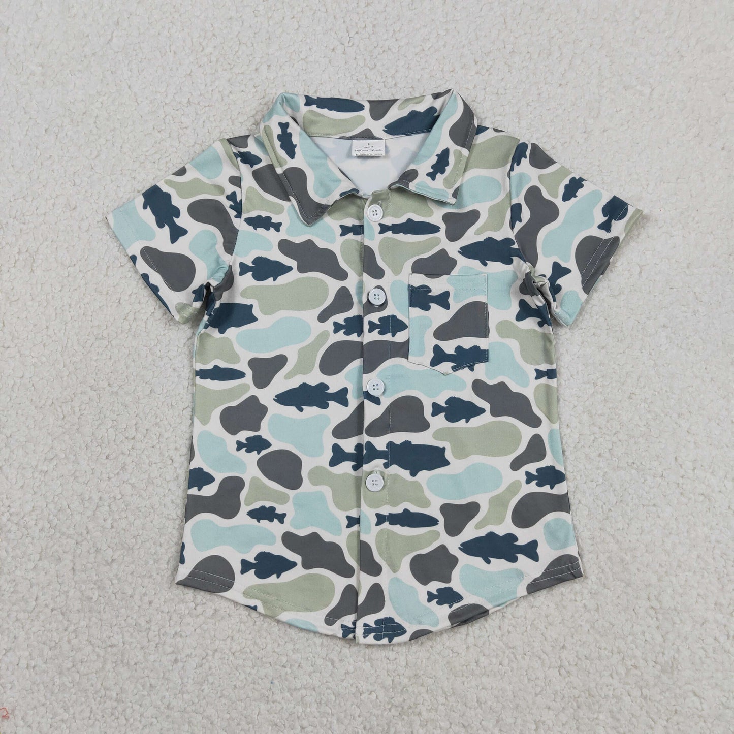 BT1787 RTS NO MOQ （In stock ）Short sleeves fish camo kids boys button down shirt