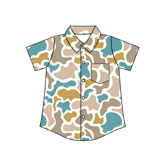 4.8 BT1788 Pre order No Moq Baby Boys Southern Camo Button Pocket Shirts Top