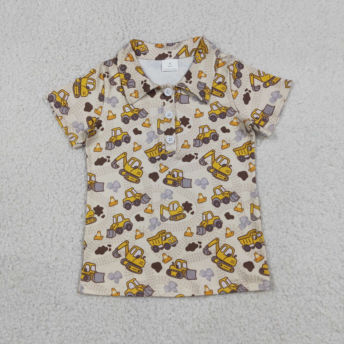 BT1792 RTS NO MOQ （In stock）Baby Boys Short Sleeve Excavators Tractors Button Polo Shirts Top