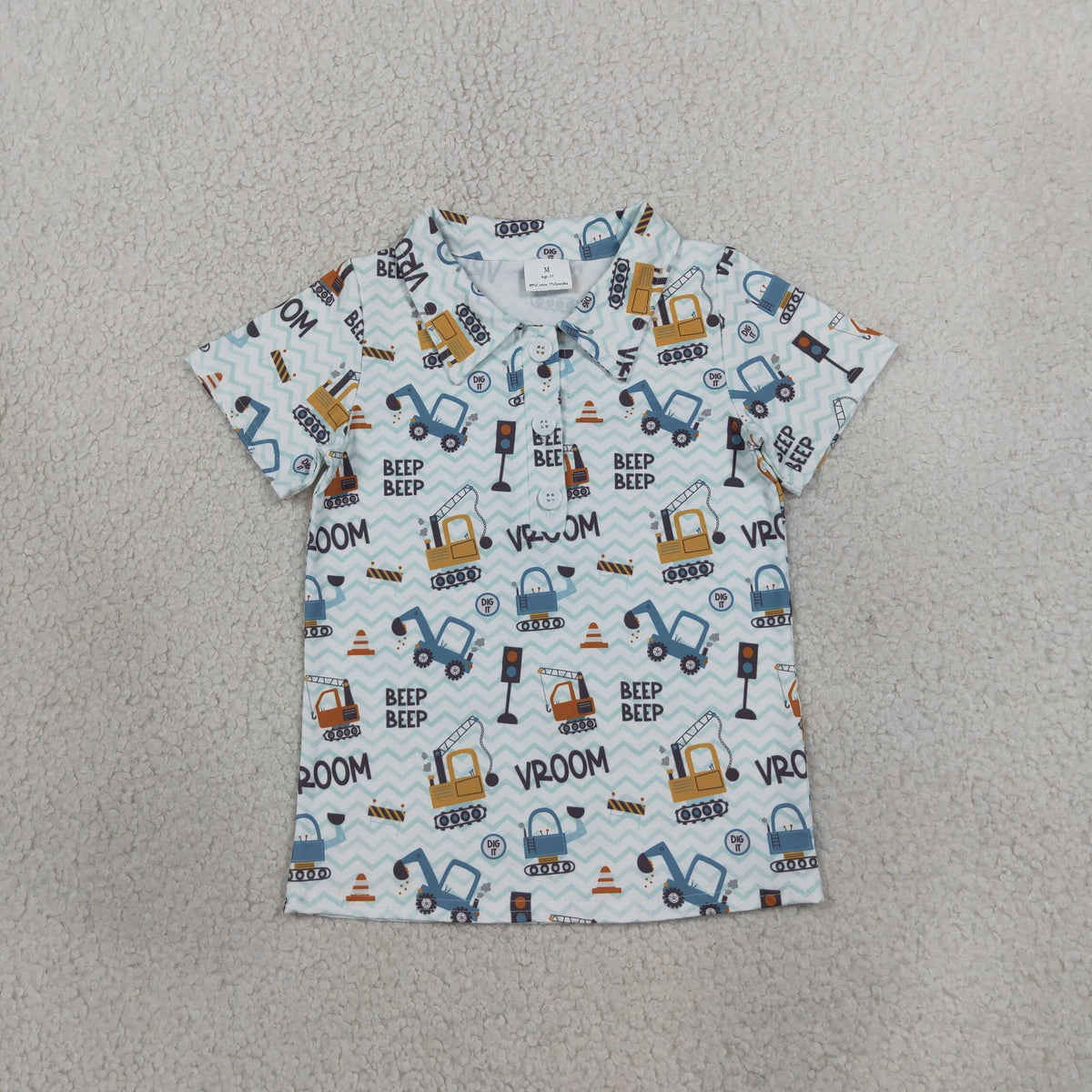 RTS NO MOQ （In stock）milk silk BT1793 Baby Boys Short Sleeve Excavators Tractors Button Polo Shirts Top