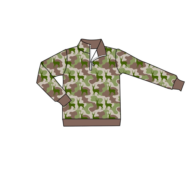4.18 Pre order No Moq Baby Boys Long Sleeve Southern Camo Deer Hunting Zip Pullovers Top
