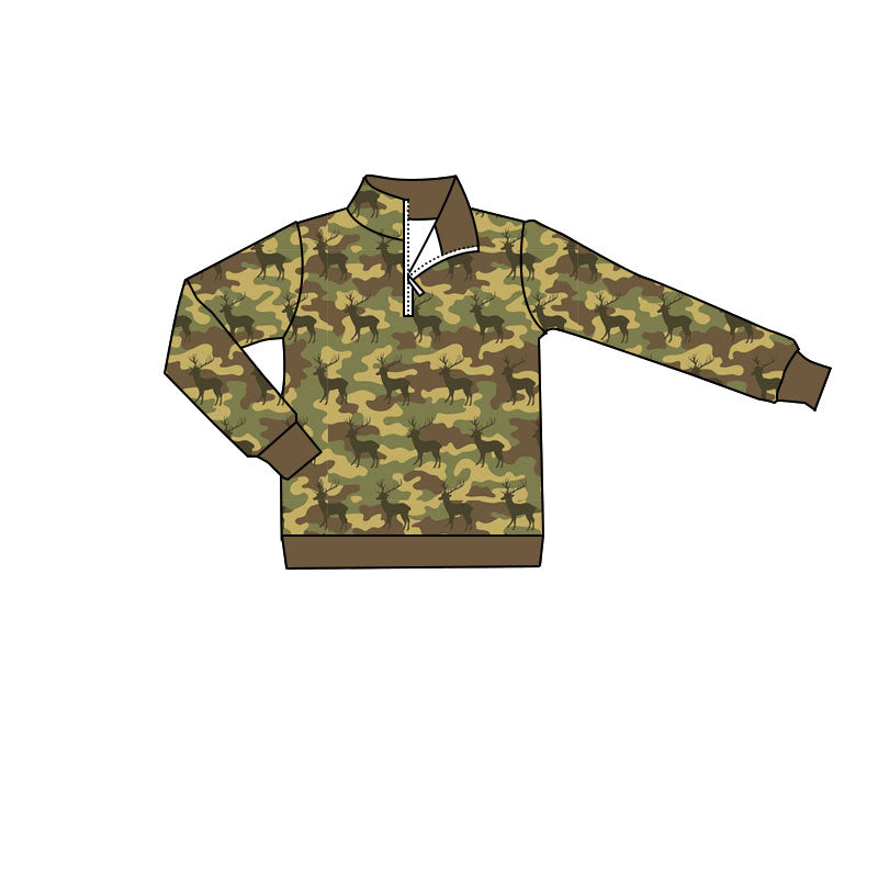 4.18 Pre order No Moq Baby Boys Long Sleeve Southern Camo Deer Hunting Zip Pullovers Top