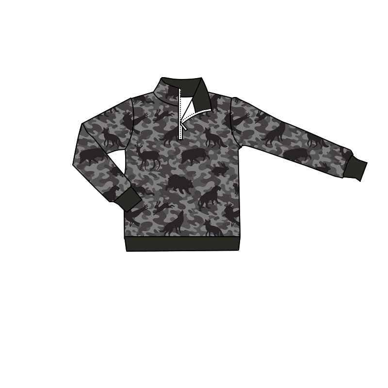 4.18 Pre order No Moq Baby Boys Long Sleeve Southern Camo Deer Hunting Zip Pullovers Top