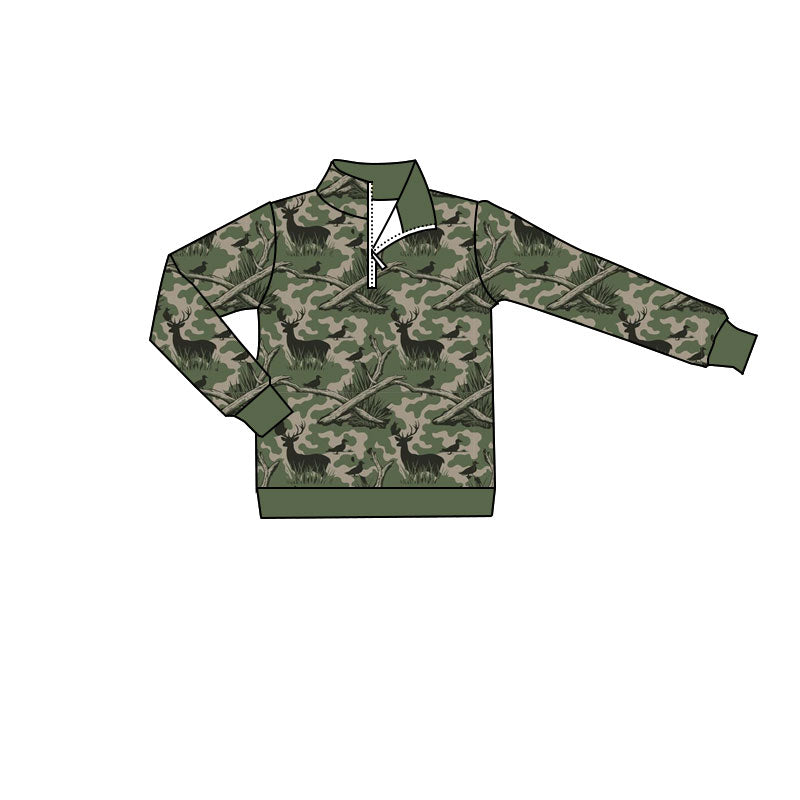 4.18 Pre order No Moq Baby Boys Long Sleeve Southern Camo Deer Hunting Zip Pullovers Top