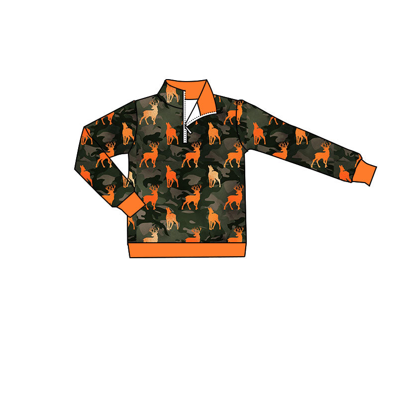 4.18 Pre order No Moq Baby Boys Long Sleeve Southern Camo Deer Hunting Zip Pullovers Top