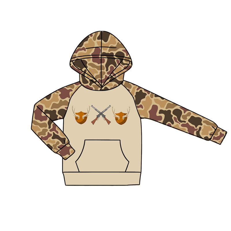 4.18 Pre order No Moq Baby Boys Southern Camo Deer Duck Fishes Hunting Pocket Hoodie Romper