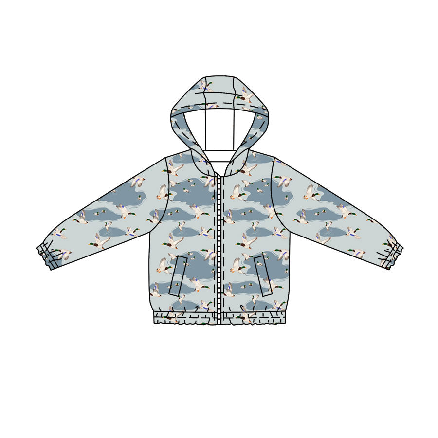 4.21 Pre order No Moq Baby Boys Lake Ducks Hunting Zipper Pockets Hoodie Jacket Top