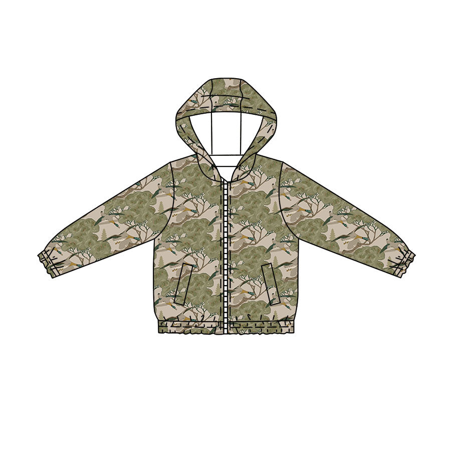 4.21 Pre order No Moq Baby Boys Lake Ducks Hunting Zipper Pockets Hoodie Jacket Top