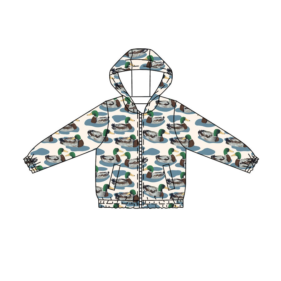 4.21 Pre order No Moq Baby Boys Lake Ducks Hunting Zipper Pockets Hoodie Jacket Top