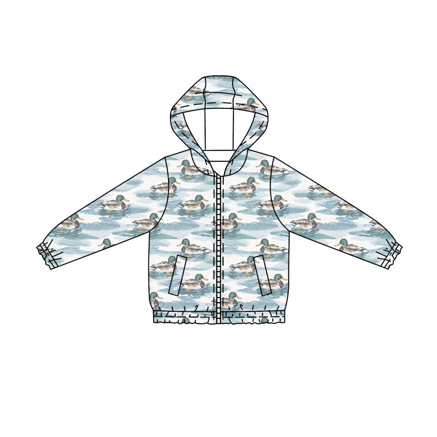 4.21 Pre order No Moq Baby Boys Lake Ducks Hunting Zipper Pockets Hoodie Jacket Top