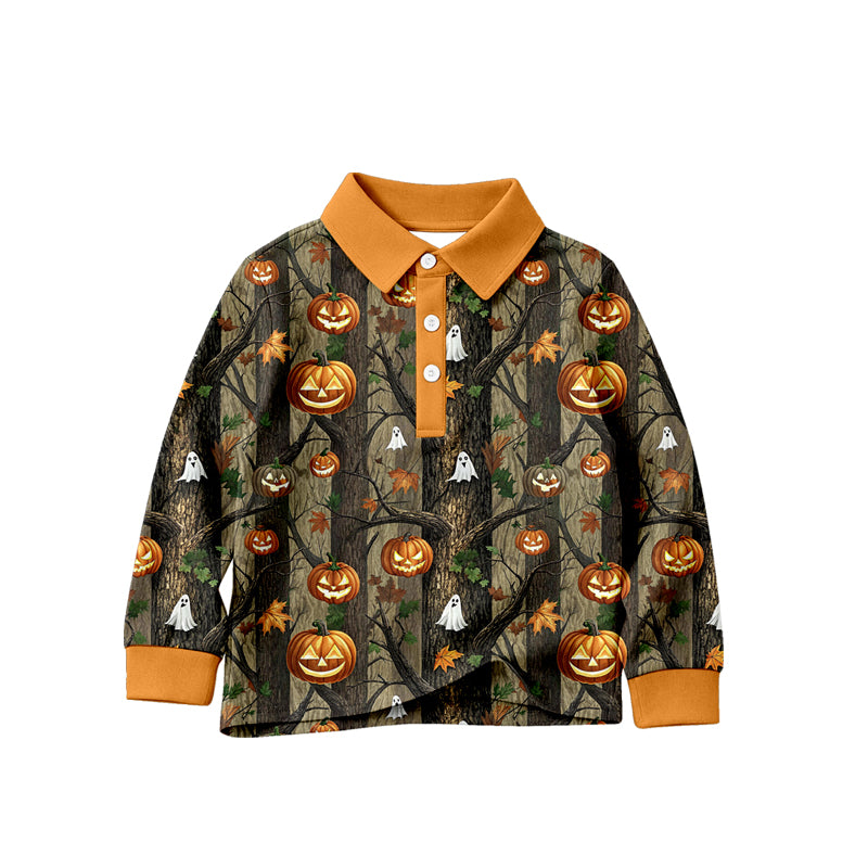 4.24 Pre order No Moq Toddler Camouflage Deer Head Print Long Sleeve Polo Shirt