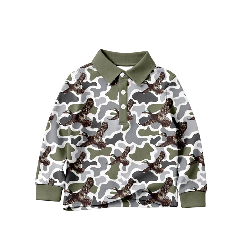 4.24 Pre order No Moq Toddler Camouflage Deer Head Print Long Sleeve Polo Shirt