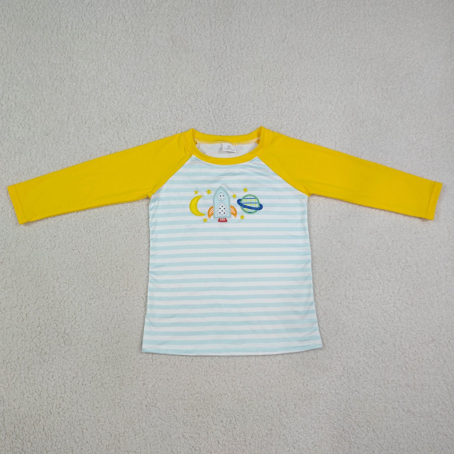 RTS RTS NO MOQ  Sibling Embroidery Moon Baby Boys Long Sleeve Blue Stripe Top Pant Clothes Sets And Romper