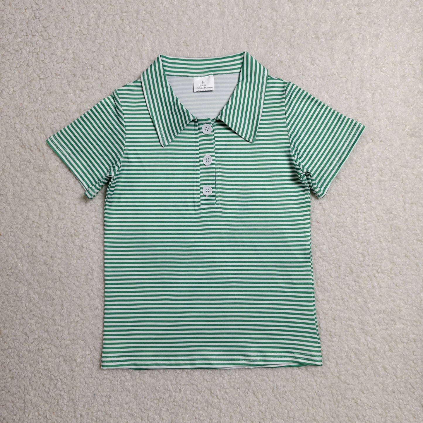 BT1832 RTS NO MOQ （In stock） Baby Boys Short Sleeve Green Stripe Button Shirts Top