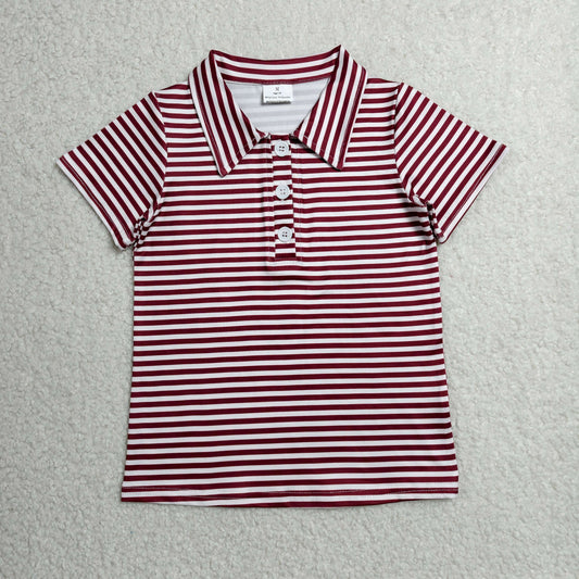 BT1833  RTS NO MOQ （In stock）Baby Boys Short Sleeve Red Stripe Button Shirts Top