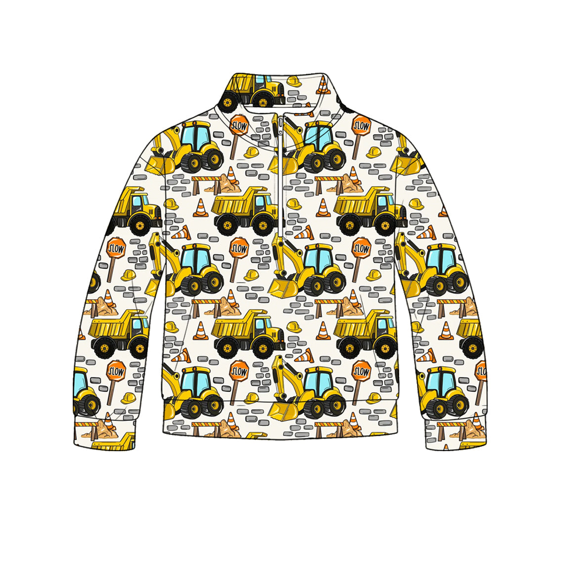 5.9 Pre order No Moq Baby Boys Long Sleeve Excavators Zip Pockets Pullovers Top