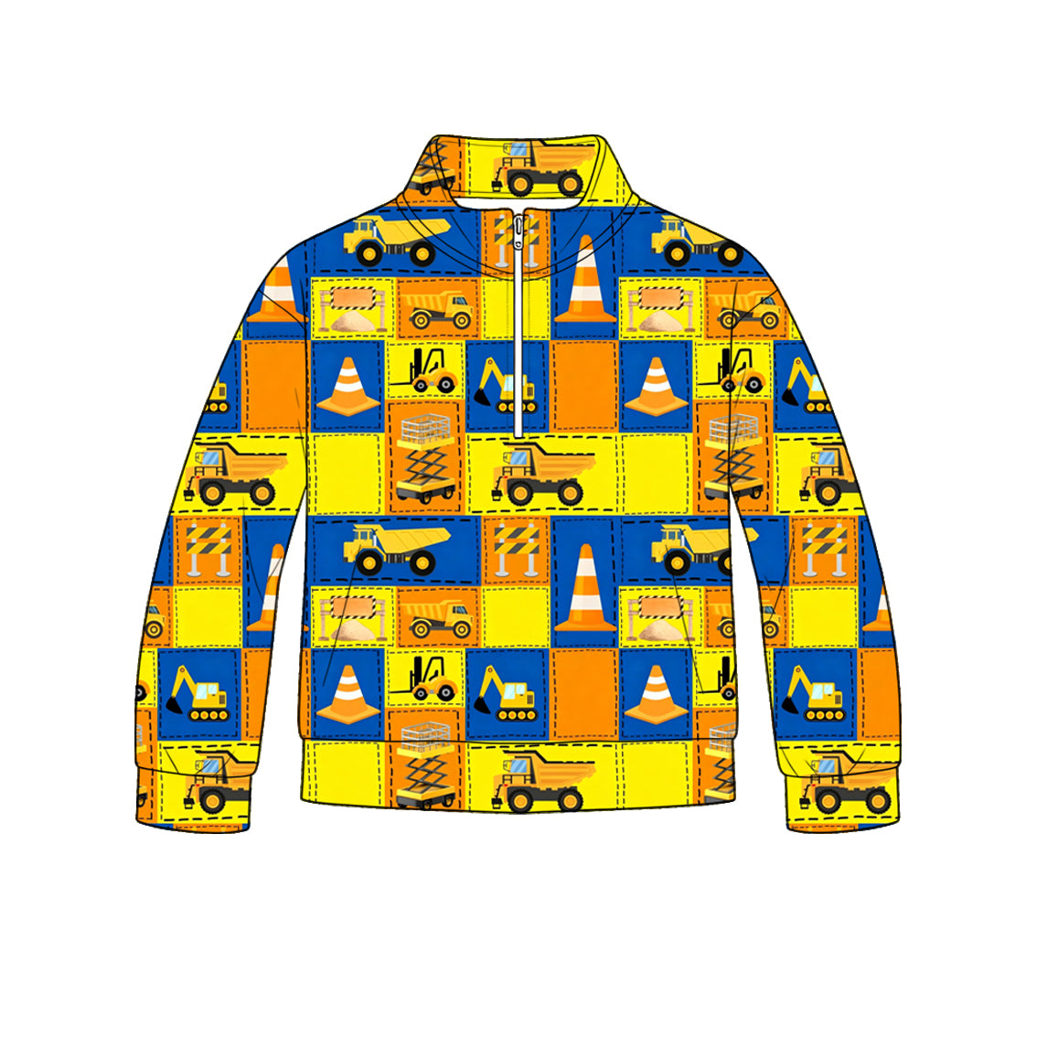 5.9 Pre order No Moq Baby Boys Long Sleeve Excavators Zip Pockets Pullovers Top