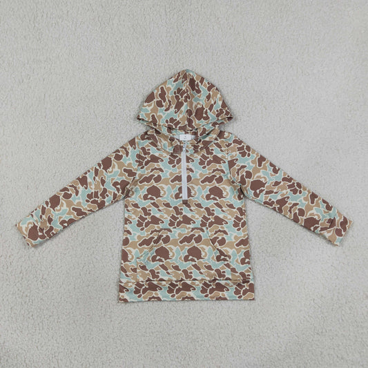 BT1850 RTS NO MOQ （In stock）Baby Boys Camo Long Sleeve Zip Front Hoodie With Pockets
