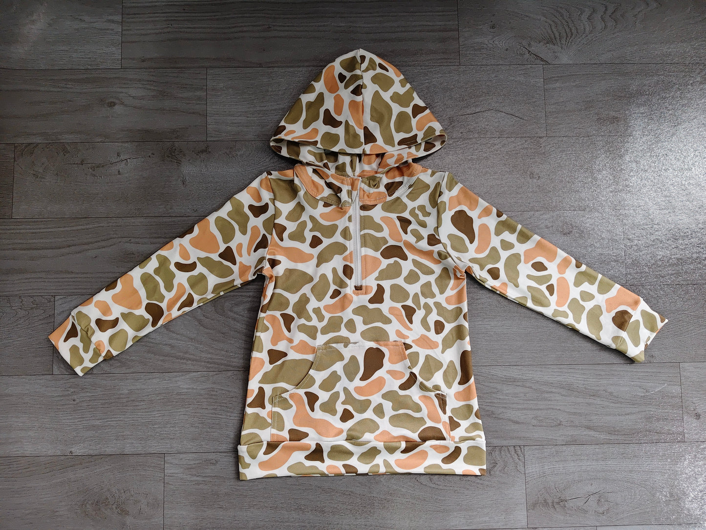 BT1853 Sample No Moq Baby Boys Deer Dogs Ducks Camo Hunting Zip Pocket Hoodies Top