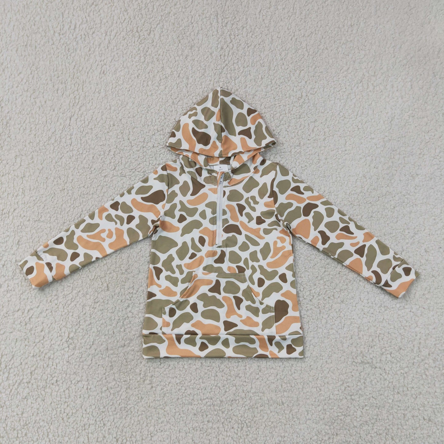 RTS Sibling milk silk Toddler Boys Camo Print Long Sleeve Hooded Top Zip Pocket Casual Fall Pullover