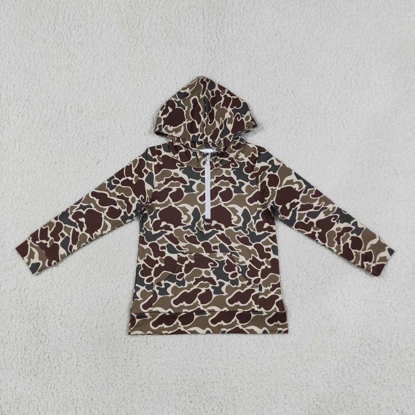RTS Sibling milk silk Toddler Boys Camo Print Long Sleeve Hooded Top Zip Pocket Casual Fall Pullover