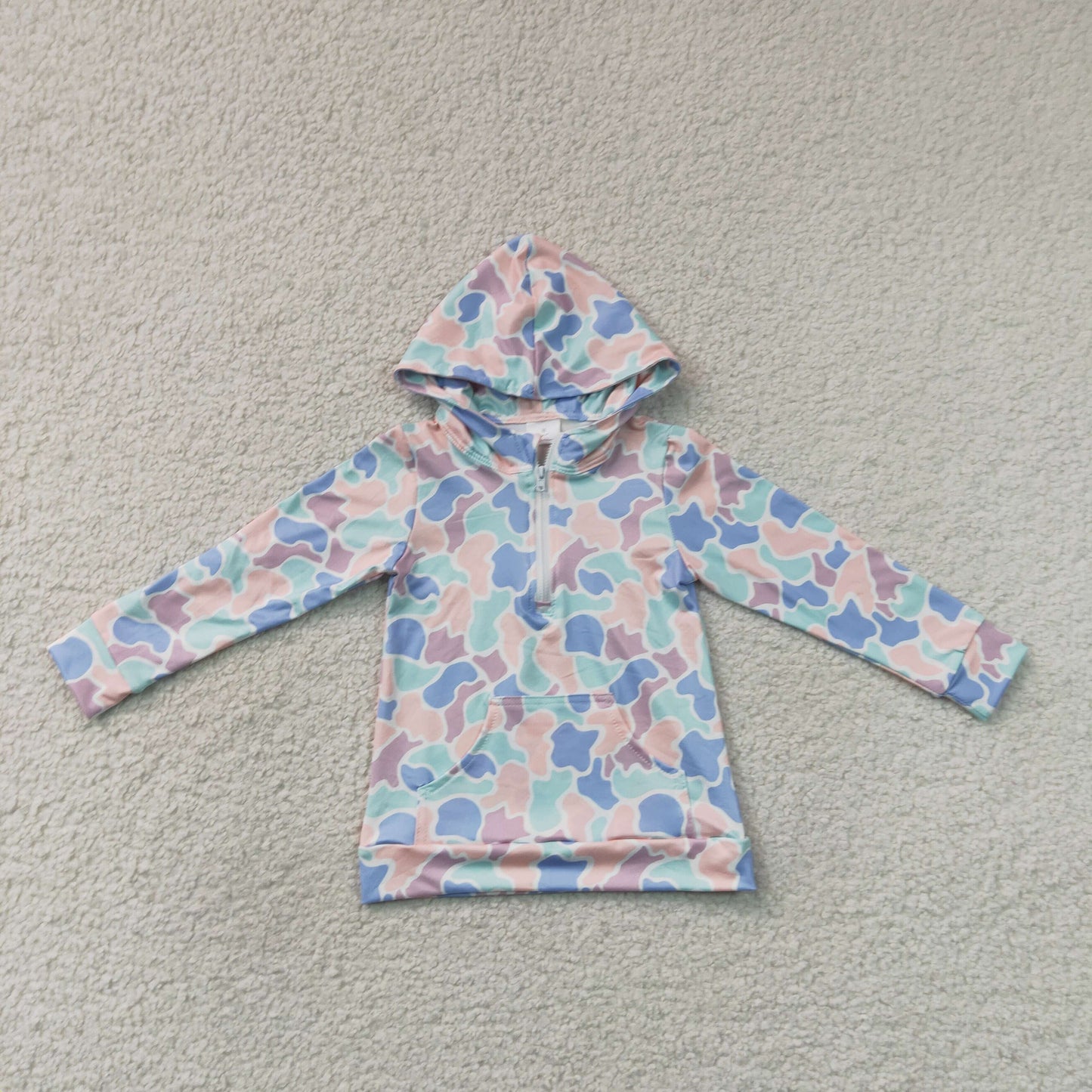 RTS Sibling milk silk Toddler Boys Camo Print Long Sleeve Hooded Top Zip Pocket Casual Fall Pullover
