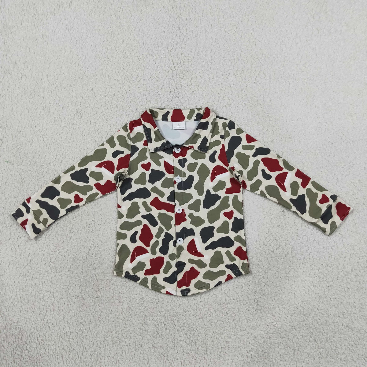 RTS NO MOQ （In stock）milk silk BT1875 Baby Girls Long Sleeve Green Red Camo Christmas Button Shirts Top