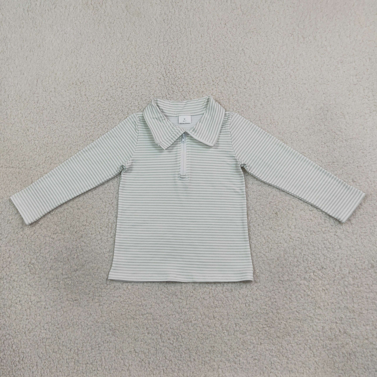 RTS NO MOQ Sibling Milk Silk Baby Boys Girls Long Sleeve Green Stripe Zip Pullovers Top
