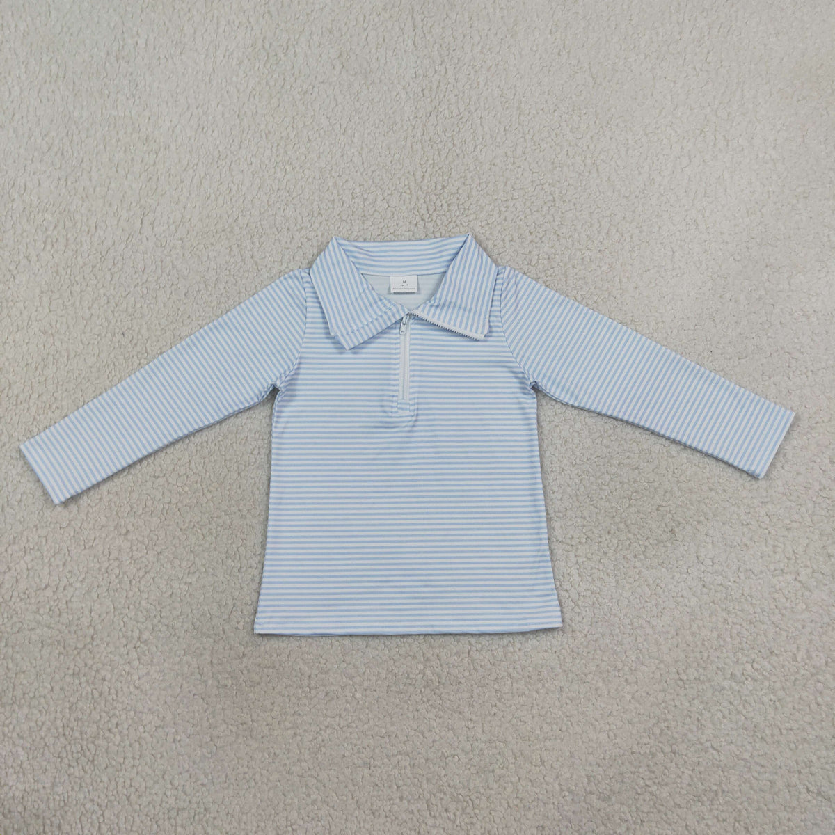 RTS NO MOQ （In stock）milk silk BT1878 Baby Boys Long Sleeve Light Blue Stripe Zip Pullovers Top