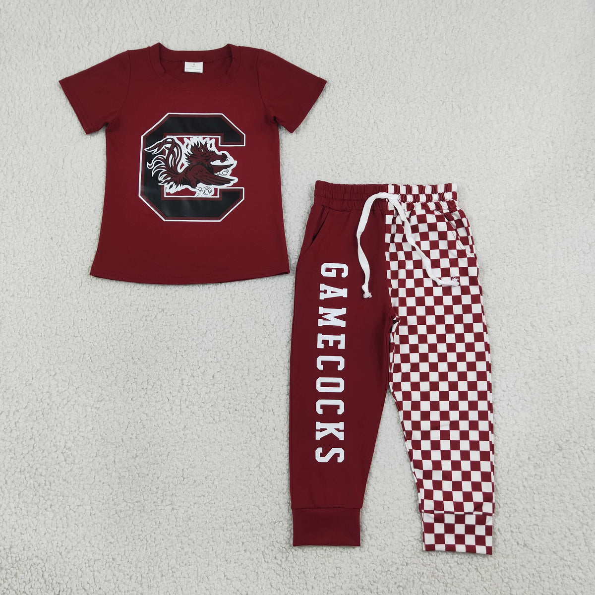 RTS NO MOQ （In stock）milk silk BSPO0701（BT1887+P1064） Baby Boys Red Print Shirt Top Pockets Joggers Team Sets