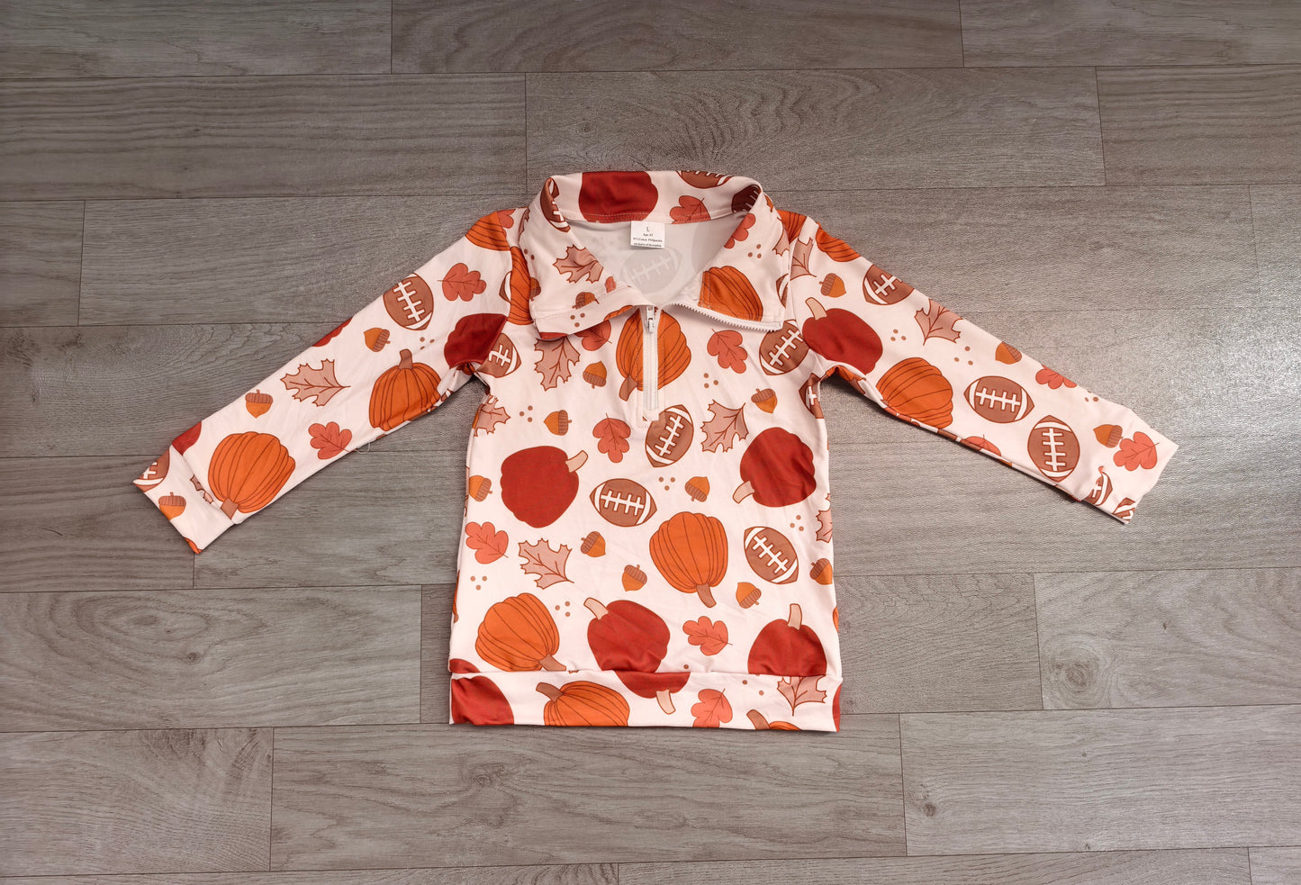 BT1894 Sample No Moq milk silk Baby Boys Pumpkins Football Zip Pullovers Top Spring Fall Casual Zip Up Long Sleeve Tees