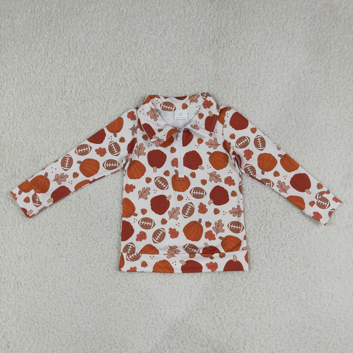 RTS NO MOQ （In stock）milk silk BT1894  Baby Boys Pumpkins Football Zip Pullovers Top Spring Fall Casual Zip Up Long Sleeve Tees
