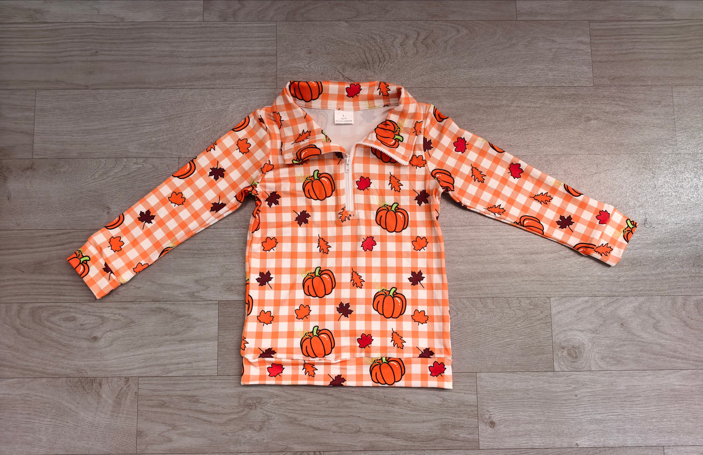 BT1895 Sample No Moq milk silk Baby Boys Pumpkins Checked Zip Pullovers Top Spring Fall Casual Zip Up Long Sleeve Tees